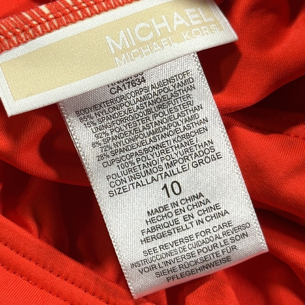 MICHAEL KORS Red Orange Blouson Full Coverage Tie Halter One Piece Swimsuit 10 - Picture 8 of 12